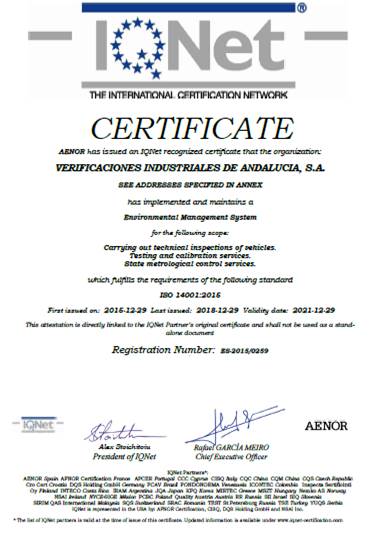 Certificado IQNet SGA
